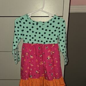 Green and Blue Ruffled Tiered Sundress with Cuffed Sleeves